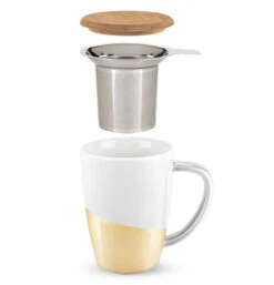Tea Mug And Infuser, Ceramic "Gold Dipped" -Home Furnishings 5069 add1
