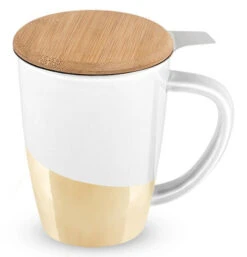 Tea Mug And Infuser, Ceramic "Gold Dipped"