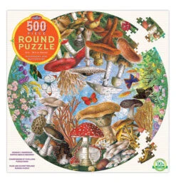 Eeboo Puzzle, Round (500 Piece) "Mushrooms And Butterflies"