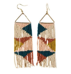 Peacock Pink Rust Triangles On Triangle Earrings