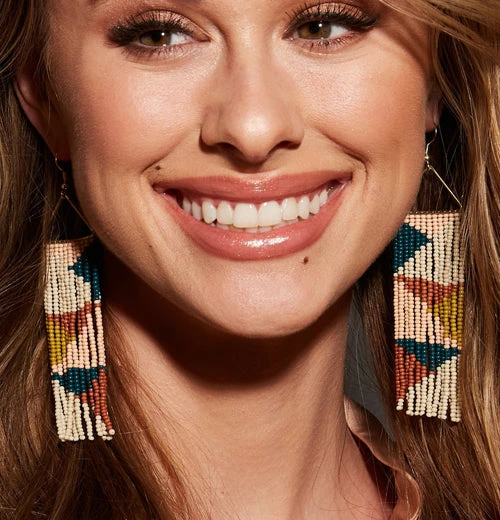 Peacock Pink Rust Triangles On Triangle Earrings 2 Peacock Pink Rust Triangles On Triangle Earrings - Image 2