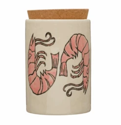 Stoneware Canister With Shrimp Image