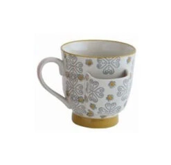 Stoneware Cup W/ Tea Bag Holder -Home Furnishings Stoneware Cup with Tea Bag Holder Yellow Gray