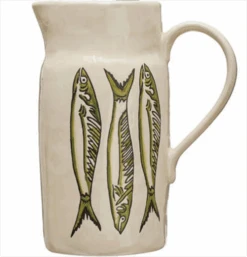 Stoneware Pitcher With Sardines