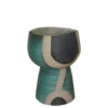 Vase, Ceramic, Black, Tan And Turquoise
