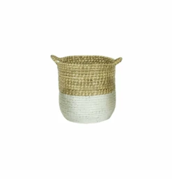 White Dipped Seagrass Hampers W Handles -Home Furnishings WhiteDippedSeagrassHamperswHandlesL