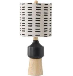 Wood And Ceramic Lamp W/ Mudcloth Shade