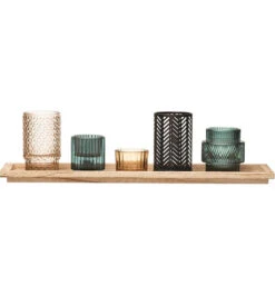 Bloomingville Glass Votive Holders W/ Wood Tray