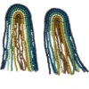 Seed Bead Earring, Teal Navy Rainbow Fringe